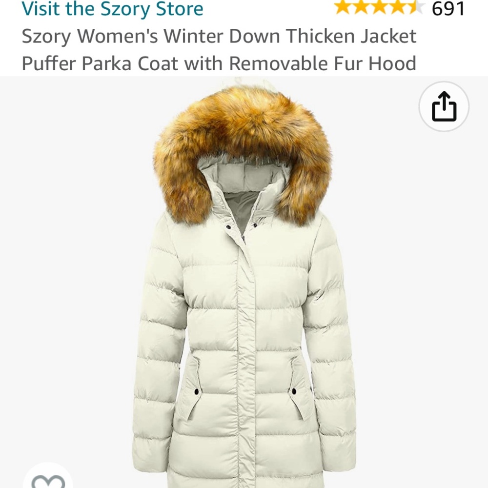 Ladies Small, winter white, mid-thigh puffer coat